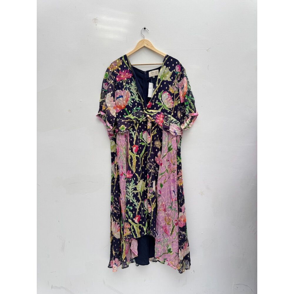 NWT Hope & Ivy Plus Size Navy Floral Gold Fleck Wrap Maxi Dress US 24